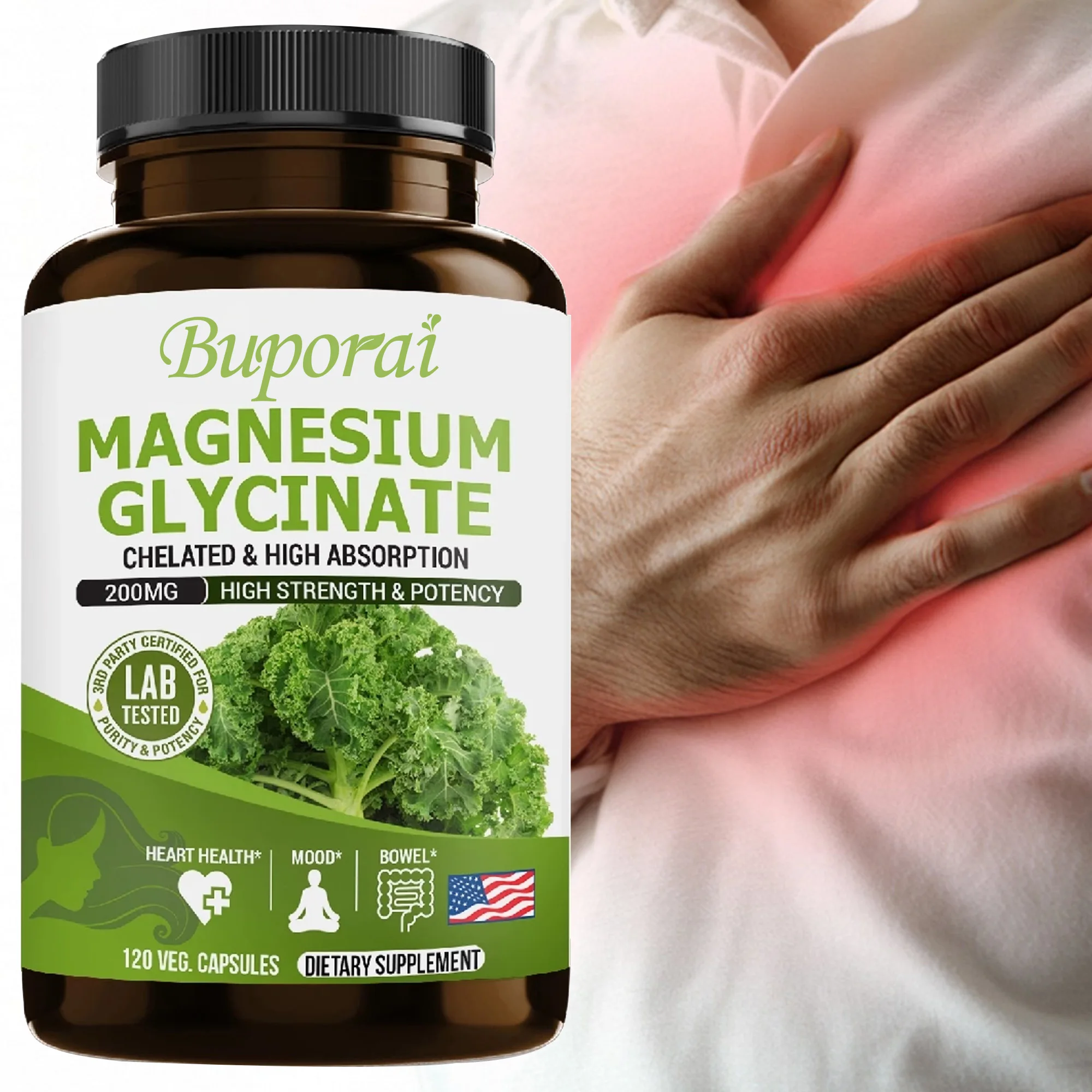 

Magnesium Glycinate Capsules Heart Health Mineral Supplement Help Natural Sleep, Dietary Supplement Support Bone Immune System