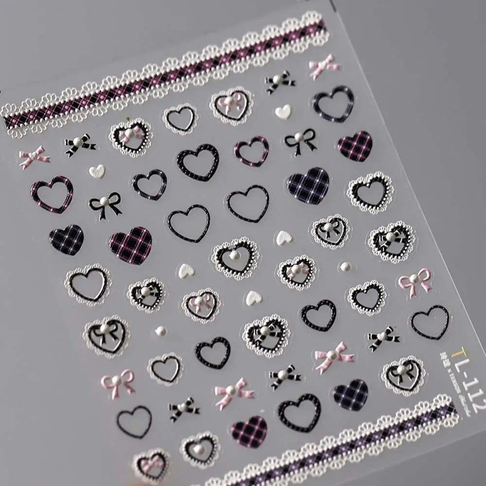 

Pink White Black Lace Lace Bow Nail Stickers Love Heart Pearl Bow Stickers Bowknot Nail Decals Manicure Ornaments