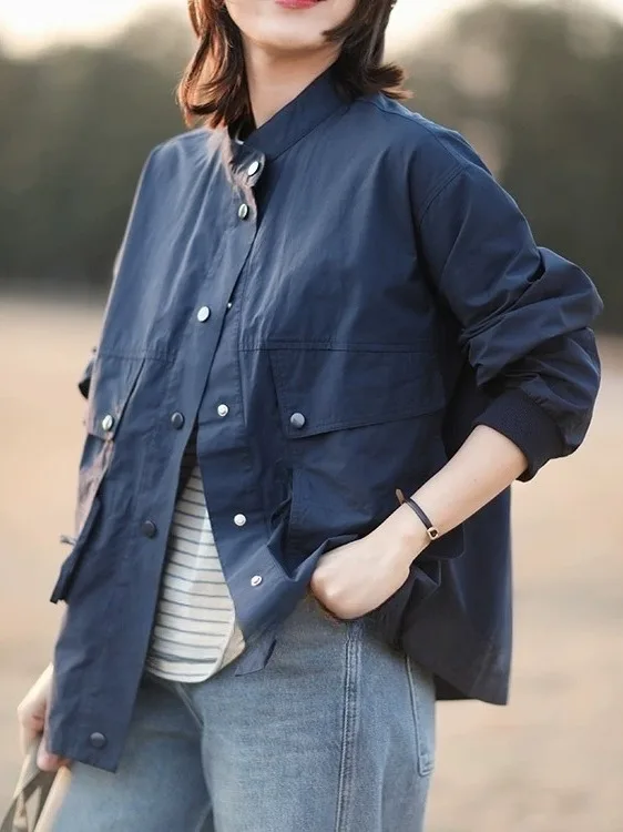 

Faionable ort Stand Collar Women's Jaet 2025 New Sle Autumn High-End Feelings Ele Workwear Top Ladies Coat