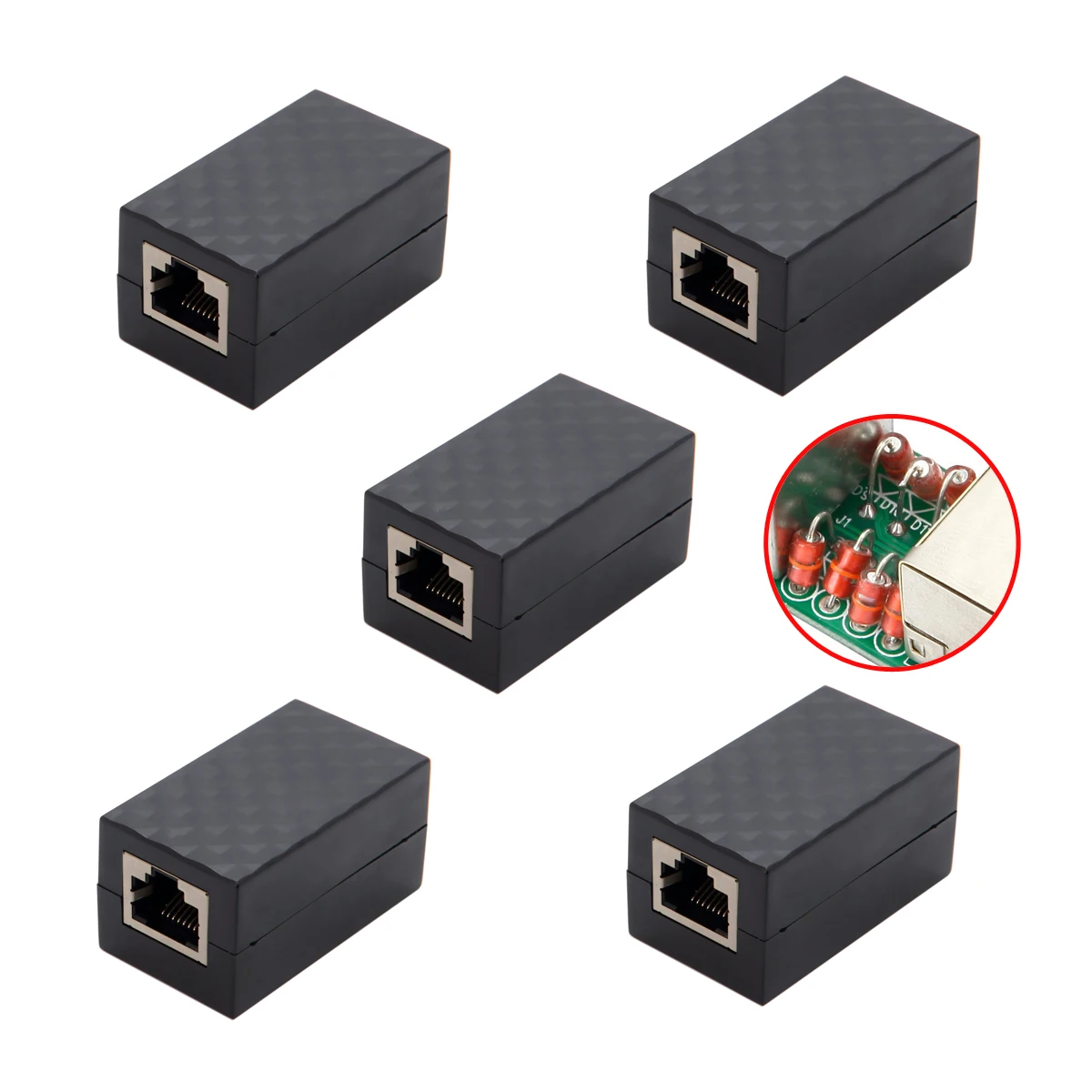 CY 30pcs/lot Lightning Protection RJ45 UTP STP CAT6 CAT5e Female to Female Network Lan Adapter Extender