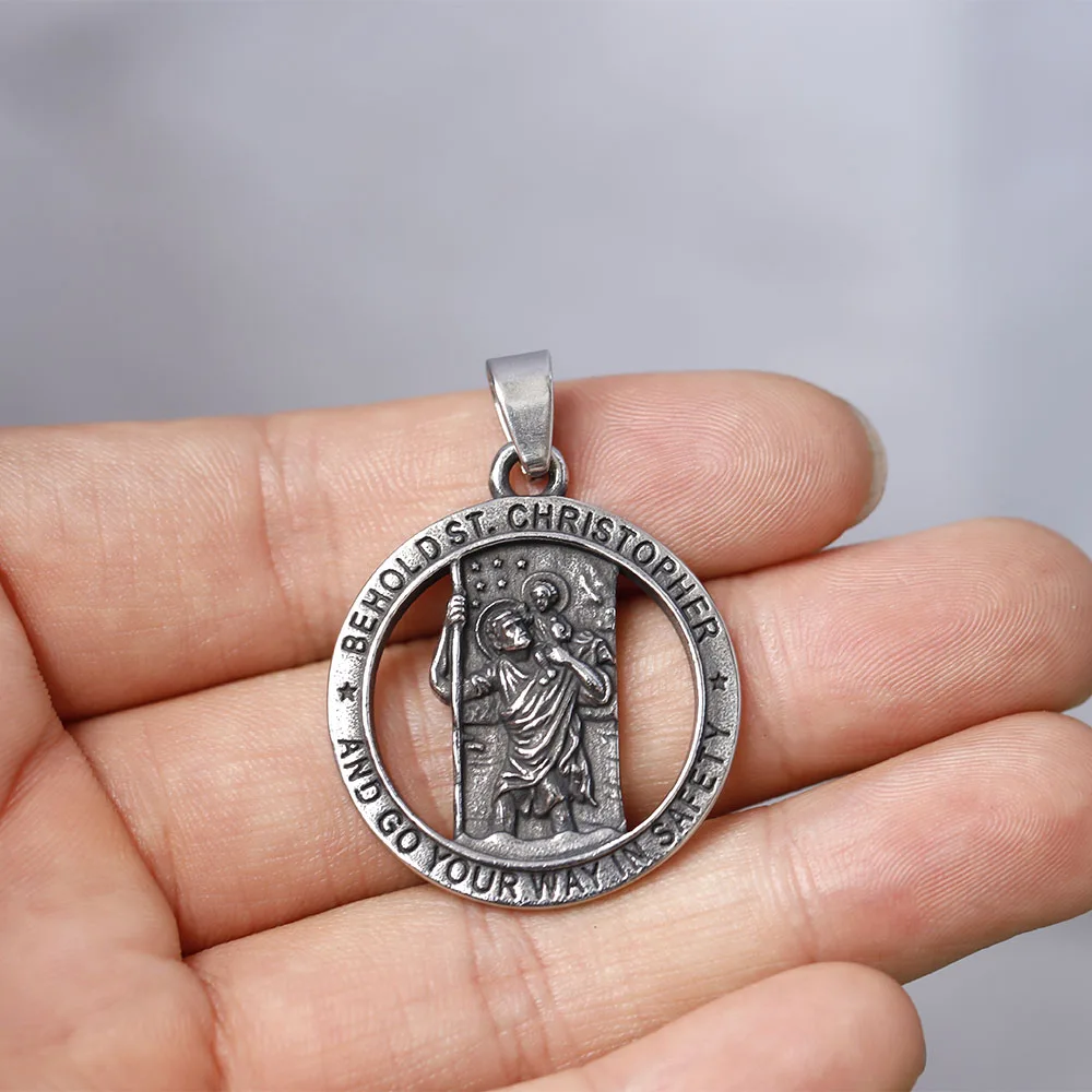 New Fashion 316L Stainless Steel St Christopher Pendant Necklace For Man Women Boyfriend Gift