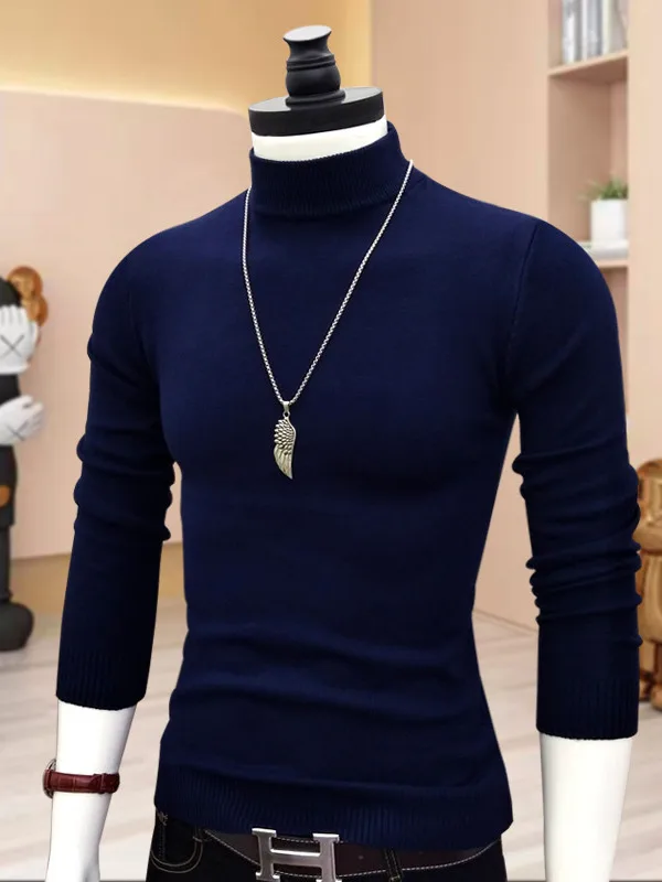 

Men's Slim Fit Knitted Base irt f High Collar Warmth Faionable Pure Color Versatile Cool Winter Busin Casual Sweater