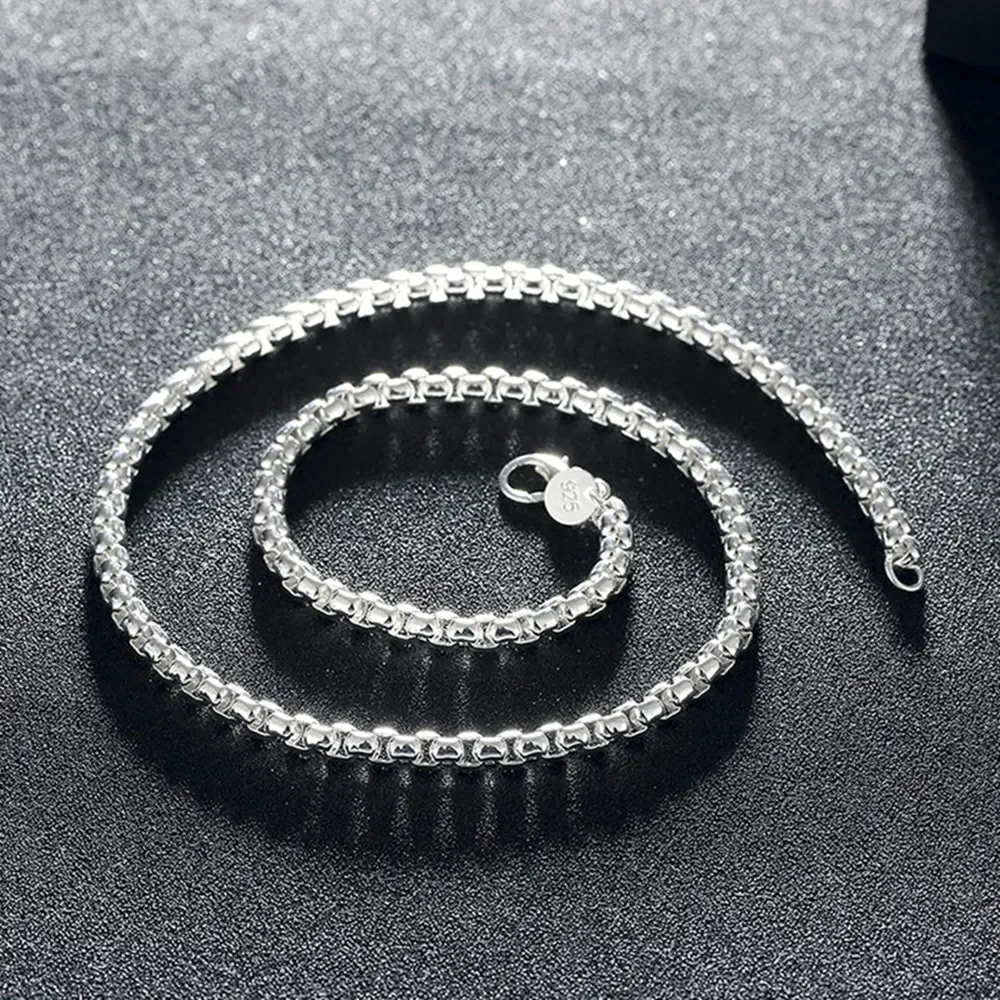 45-60cm 925 Sterling Silver 4mm Round Box Chain Necklaces Bracelets Set For Women Men Fashion Wedding Party Charm Jewelry