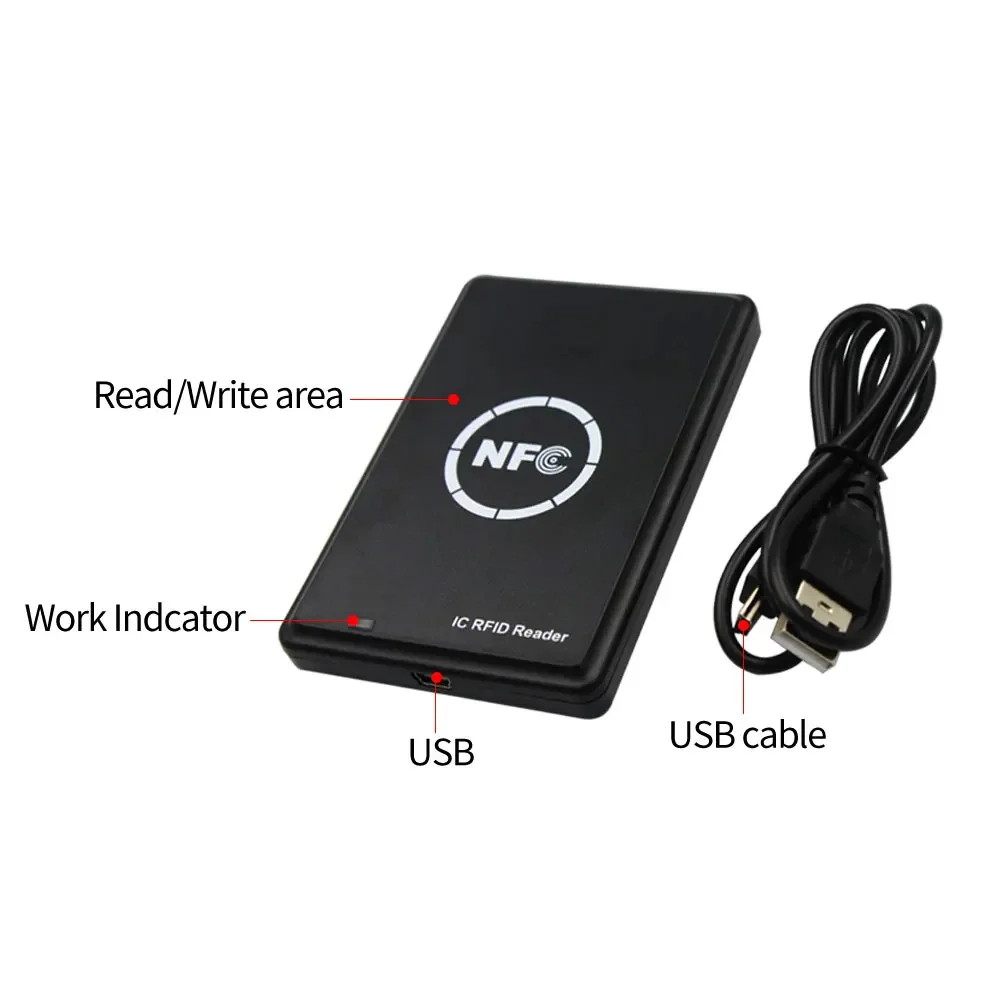 Nfc Smartcard Lezer Schrijver Rfid Kopieerapparaat Duplicator 13.56Mhz Usb Programmeur Sleutel Fobs Kaart Ic Uid S50 Mf Iso14443a Tag