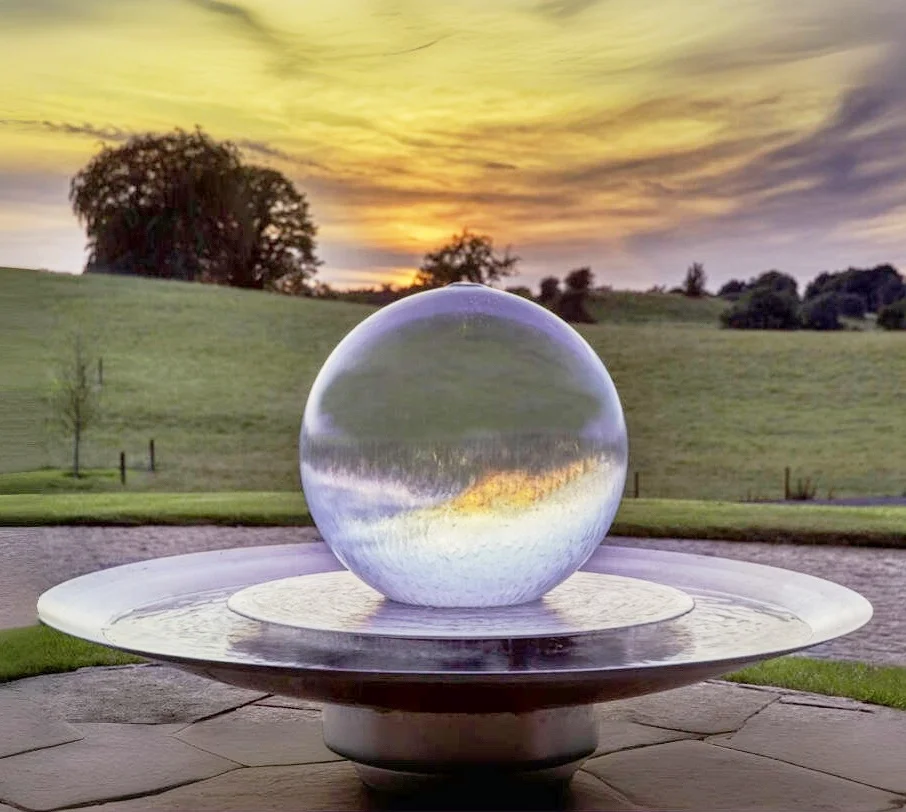 سعر الجملة ميزة خارجية حديثة ديكور منزلي كبير من الفولاذ المقاوم للصدأ ضوء أكريليك نافورة مياه للحديقة في الهواء الطلق