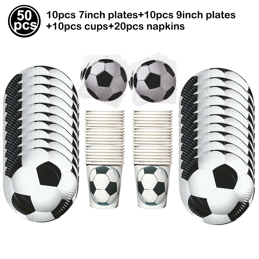 Soccer Theme Party Supplies Set Disposable Party Tableware Plates Cups Napkins Boys Sports Theme Birthday Decoration Supplies