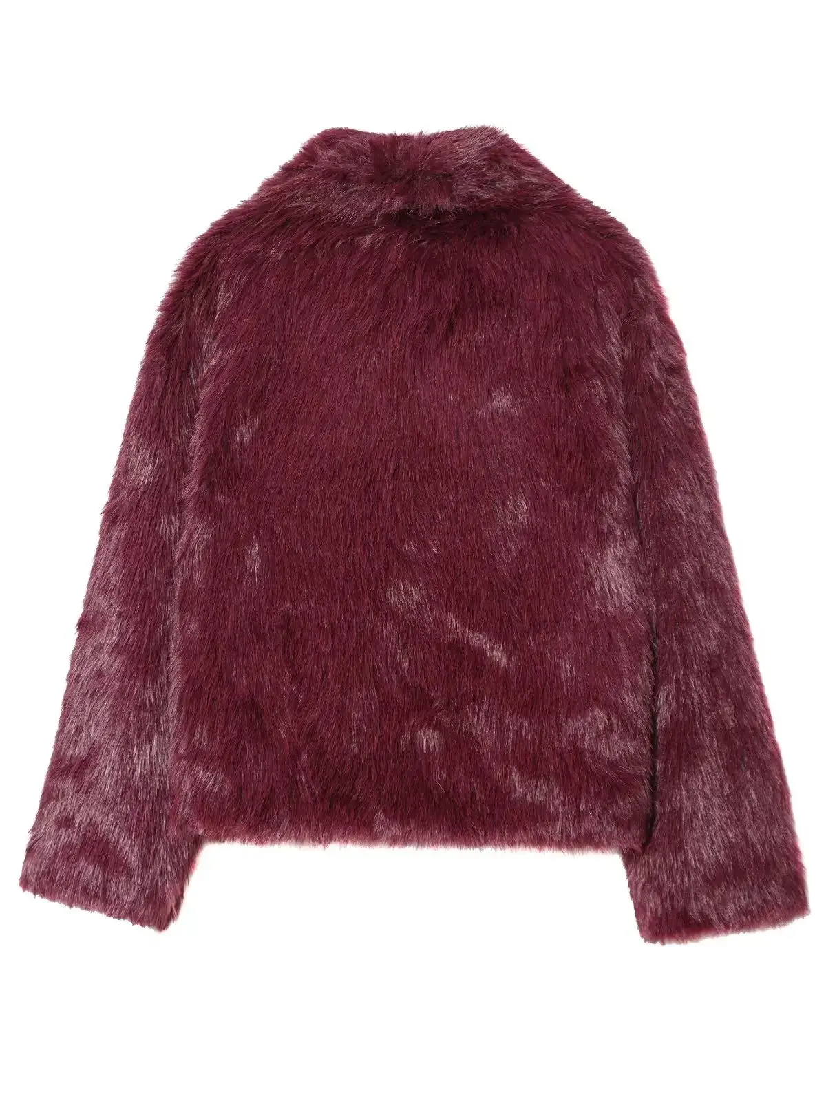 2025 Winter Women's Elegant Long Sleeve Faux Fur Short Jackets Lady High Street Chic Thick Warm Loose Wine Red Coats Outerwear