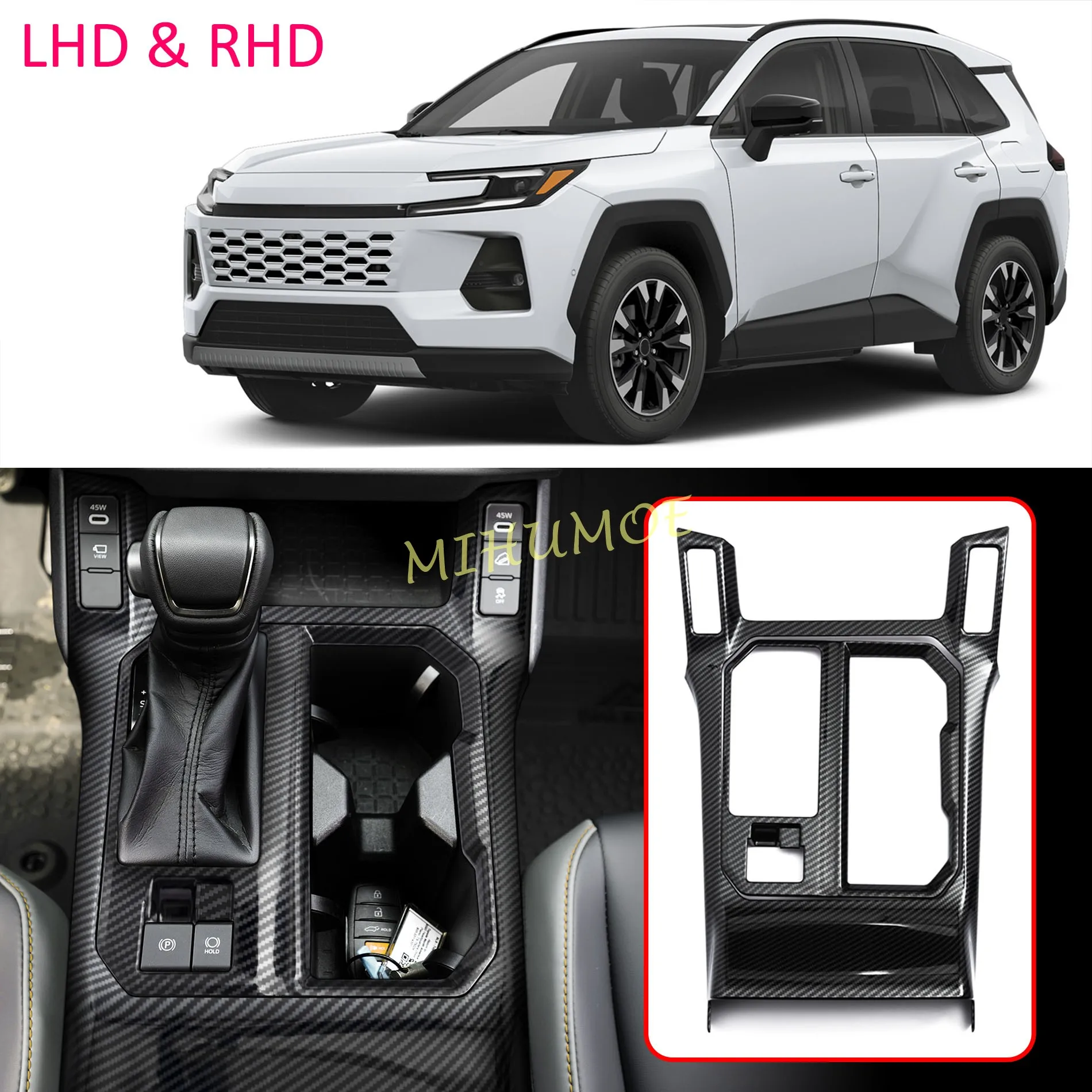 Center Console Decoration Frame Cover Gear Shift Panel Trim For Toyota RAV4 2026 2027 2028 Carbon Fiber Look