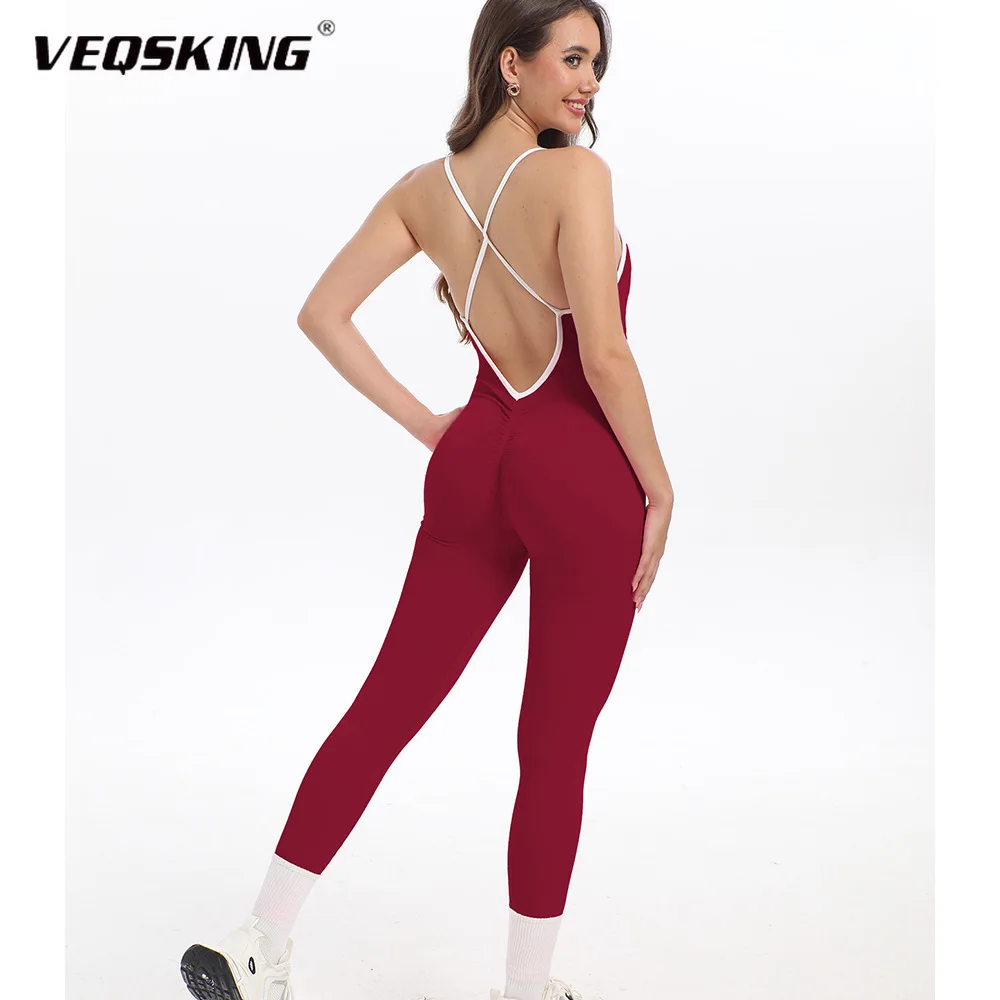 

Women's Sports Jumpsuit,Contrasting Camisole Sports Jumpsuit Sleeveless Slimming Quick Drying Tight Fitting Sports Yoga Jumpsuit