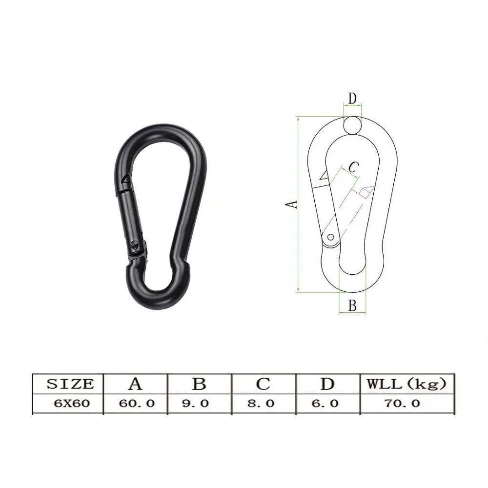 5PCS Iron Material Electrophoresis Black Surface Carabiner Snap Hook 6MM