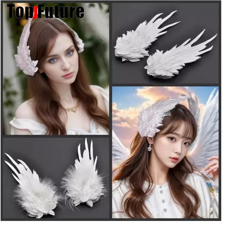 

Angel Wings Lolita Feather Embroidered Edge Clip with Concave Style Cosplay Accessories Handmade Headpin Hair clips pins Hairpin