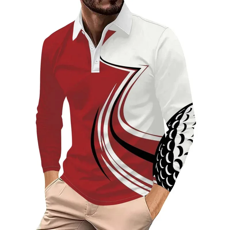 

Модная мужская рубашка-поло для гольфа с геометрическим графическим принтом, простая уличная спортивная футболка-поло с длинными рукавами и лацканами, мужская одежда в стиле Харадзюку