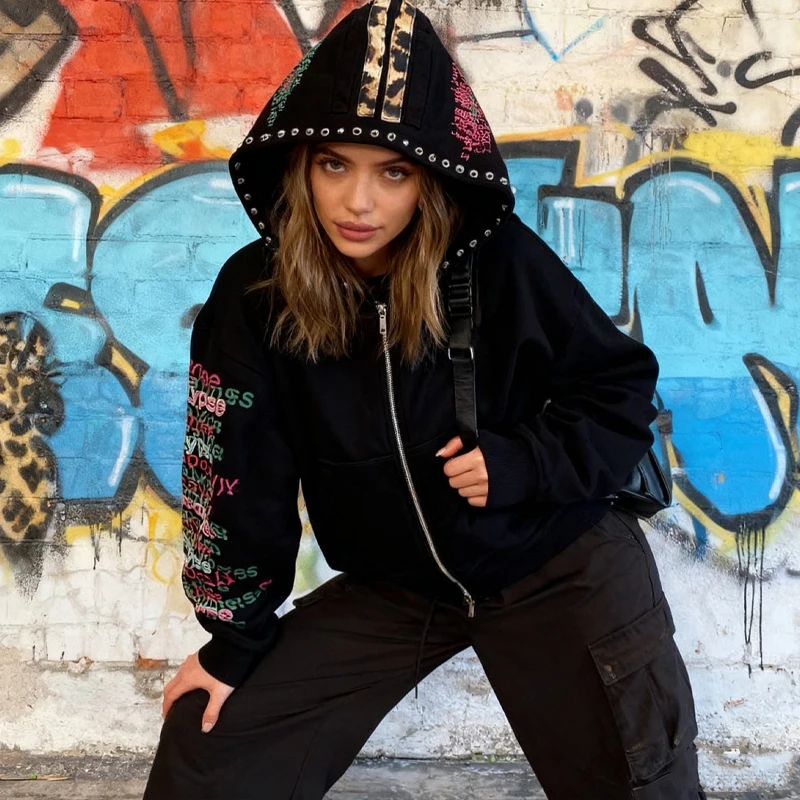 الخريف والشتاء الشارع الأمريكي الجديد الظلام نمط رمز هاكر رسالة مطبوعة هوديي الرجال والنساء الشارع هوديي #6