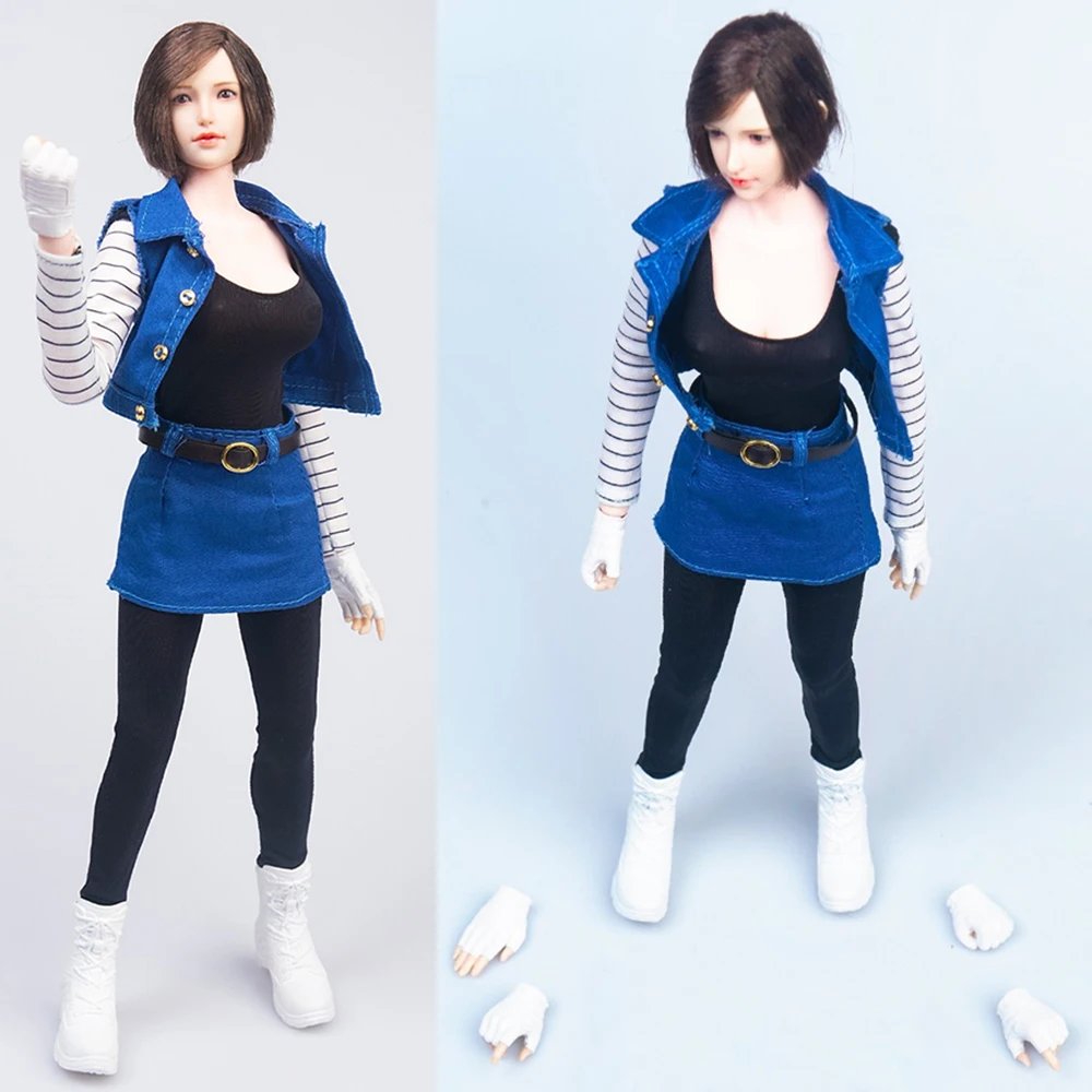 TYM TYM132 1/6 Scale Cosplay No.18 Clothes Boots Set Denim Short Skirt Glove Hands Fit 12