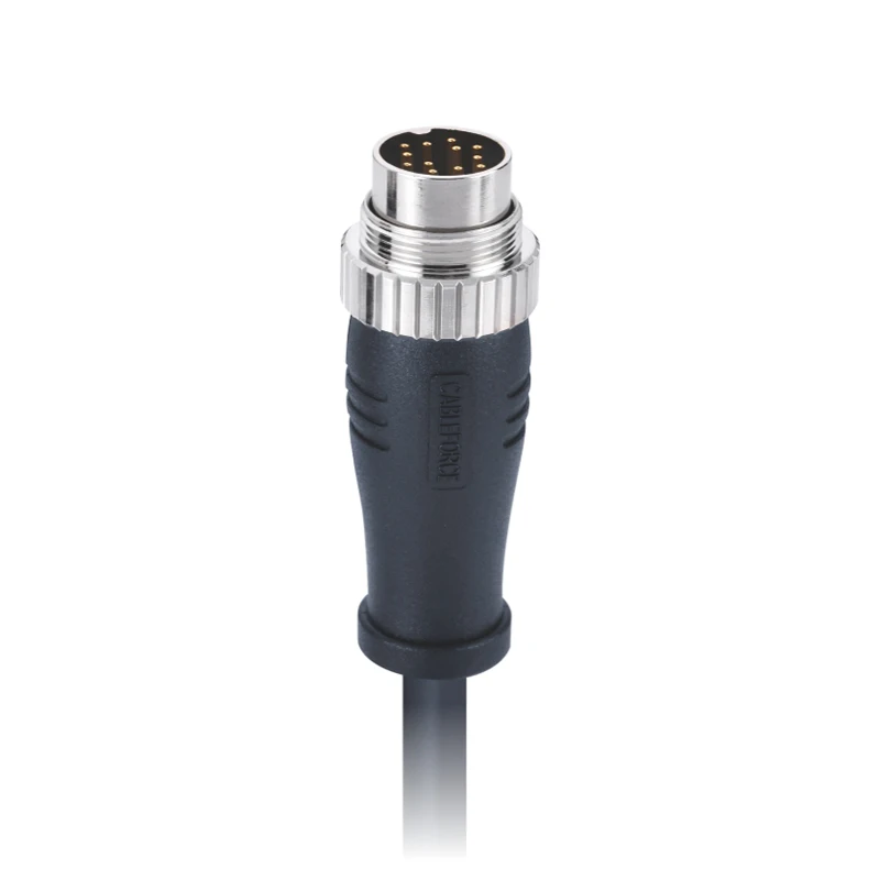 IP67 M16 Male 12 Pin Waterproof Aviation Circular Connector PVC  Cable Molded With 1M Brass Smt Male Pogo Pin 10 Mm TPU