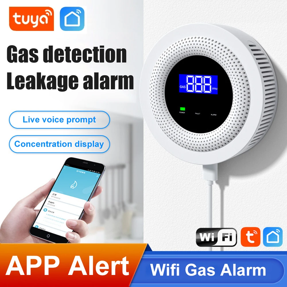 Tuya 가정용 스마트 LPG 가스 누출 감지기, WiFi 천연 가스 누출 센서, 스마트 라이프 보안 보호 알람