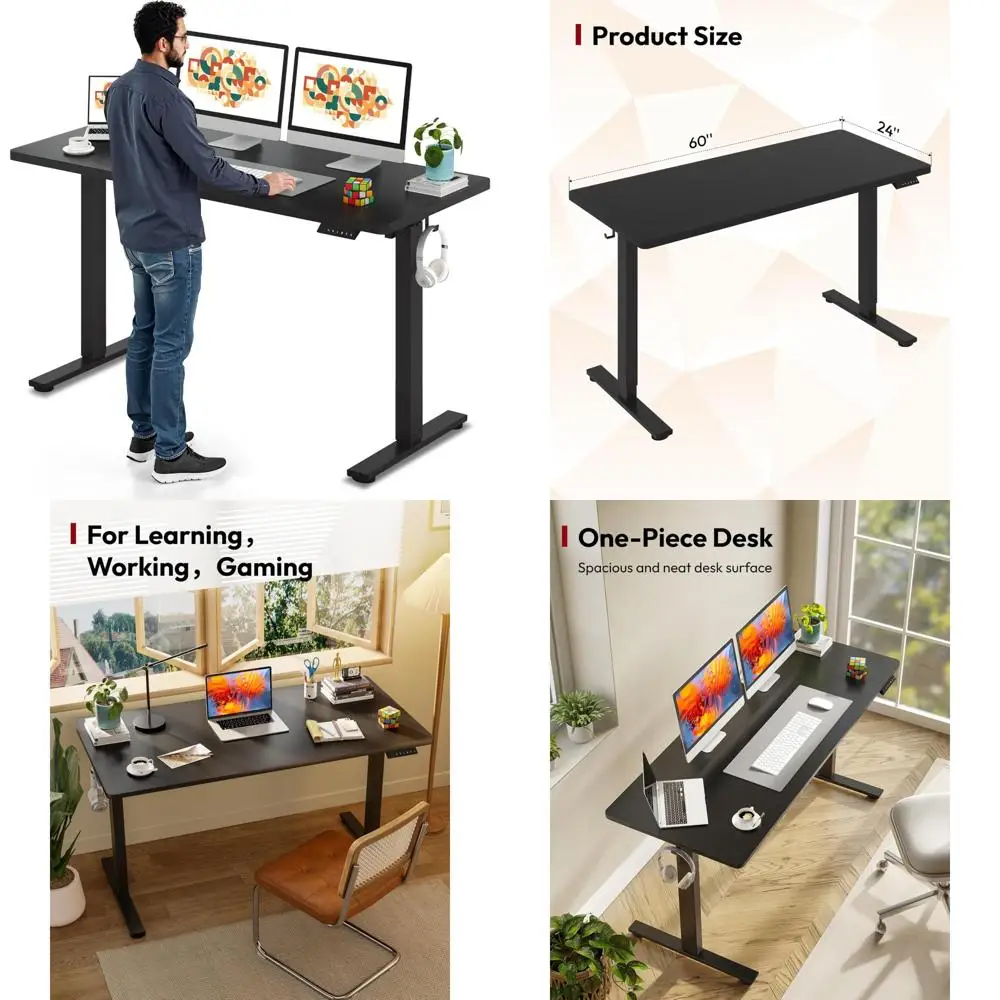 Electric Height Adjustable Standing Desk 60 x 24 Ergonomic Desk with 6-Button Controller for Office Use