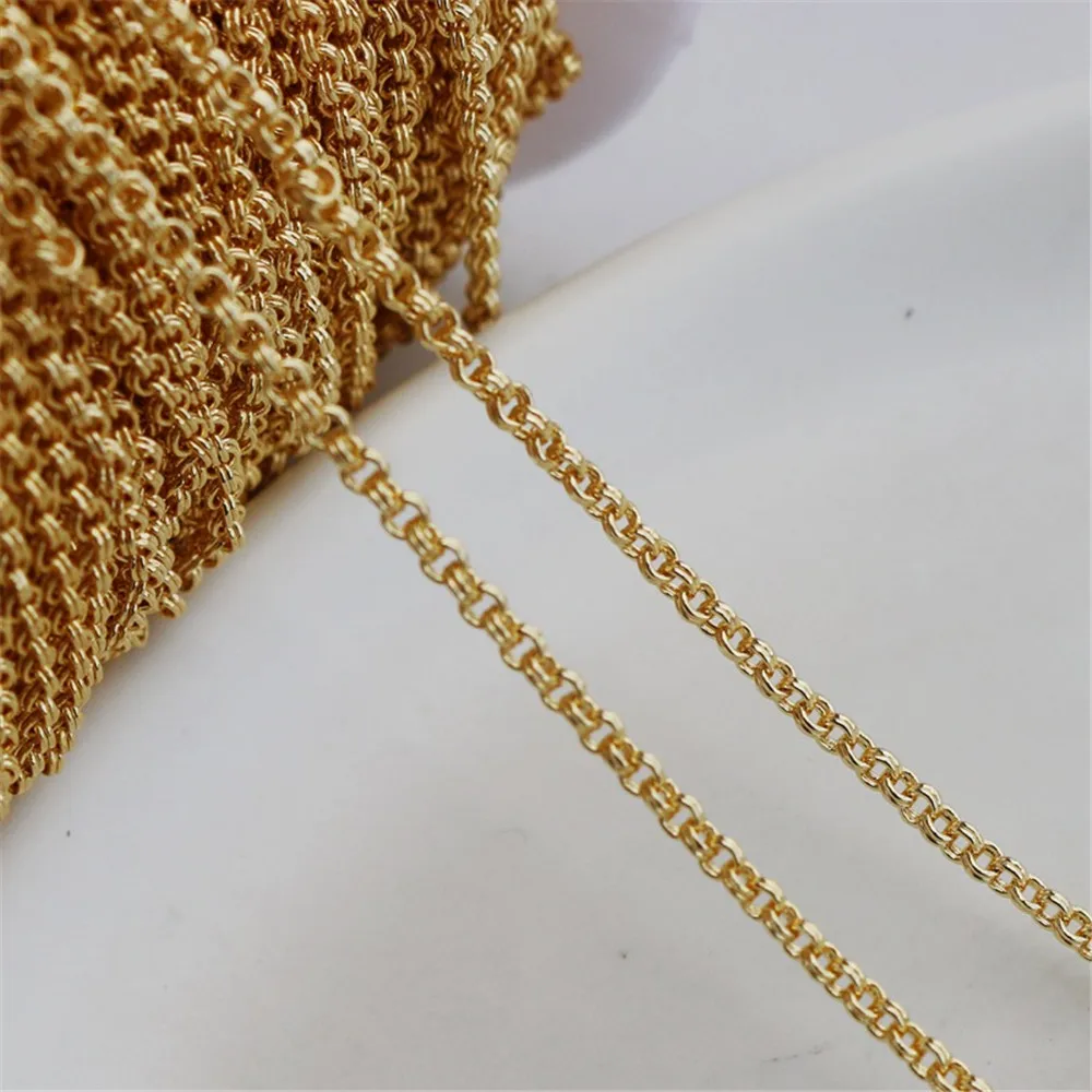 Double-Stranded Cadeia Redonda, Double-Layer Cadeia em forma de O, intertravamento DIY Cadeia solta, 14K bola de ouro revestido, 2 milímetros