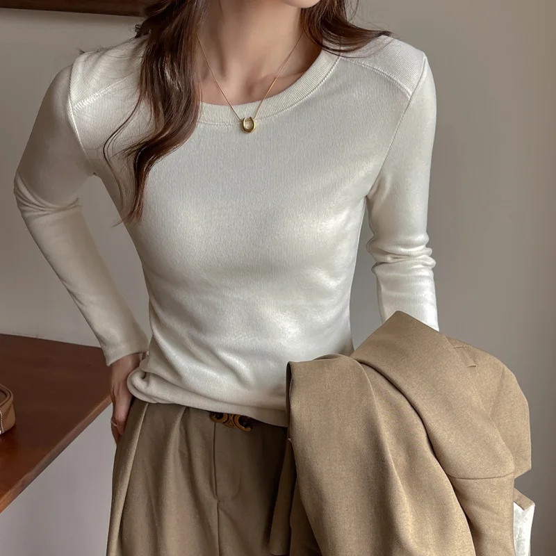 Design Sense Versatile O Neck Thickened Polished Long-sleeved Women's Bottoming Shirt Inner Wear Advanced Trimming Body Clothes