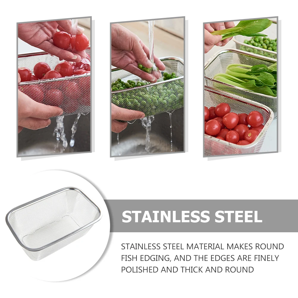 

1pc Stainless Steel Square Basket Rust-Proof Drain Basin For Fruit Vegetable Washing Skid-Proof Long Lasting Household