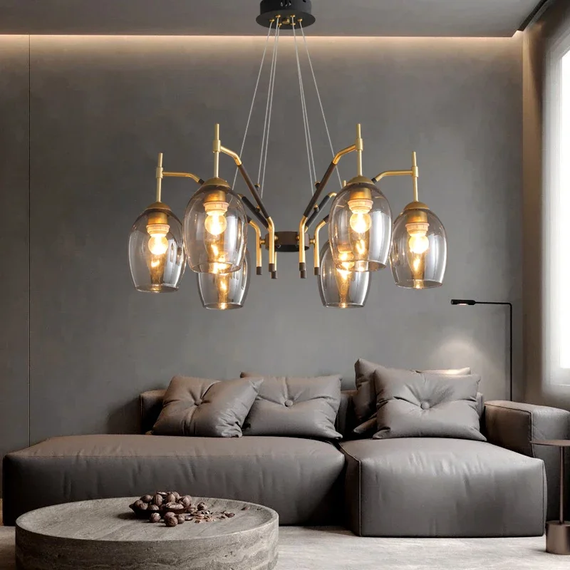 

2025 New LED Chandelier Ceiling Lamp Transparent Black Glass E27 Design Suspension Lights suitable for living room