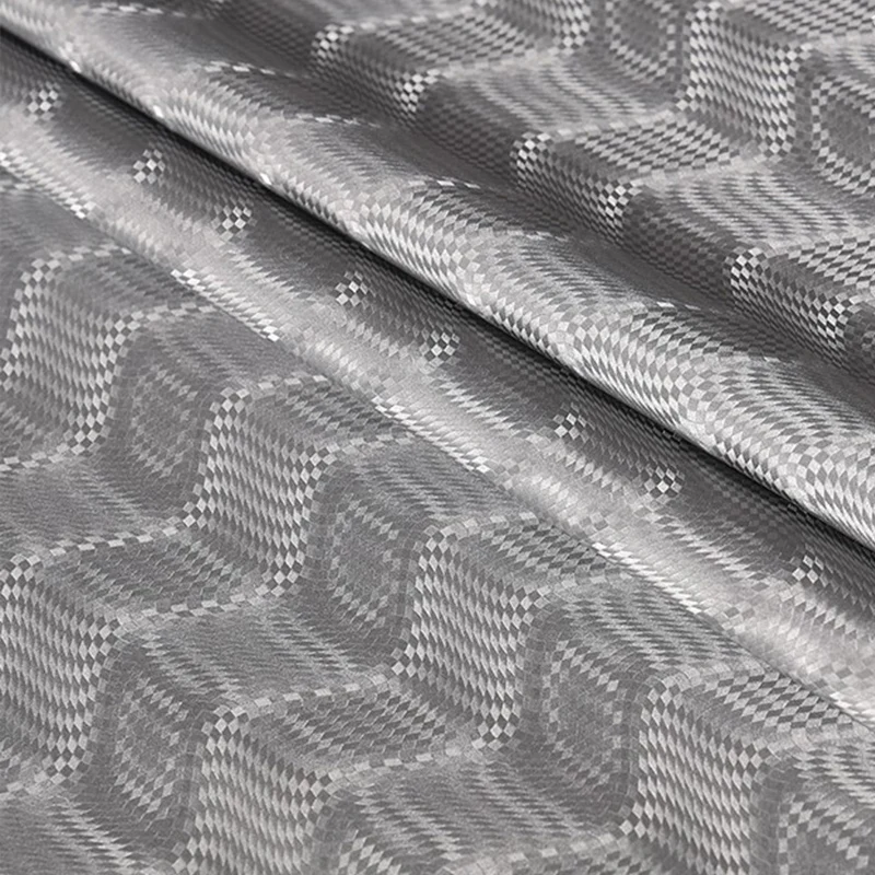 Grey Silver  3D Dynamic Light Wave Embossed PU Leather Fabric Shiny Elastic Creative Leather Sewing Material DIY Jacket/Dress