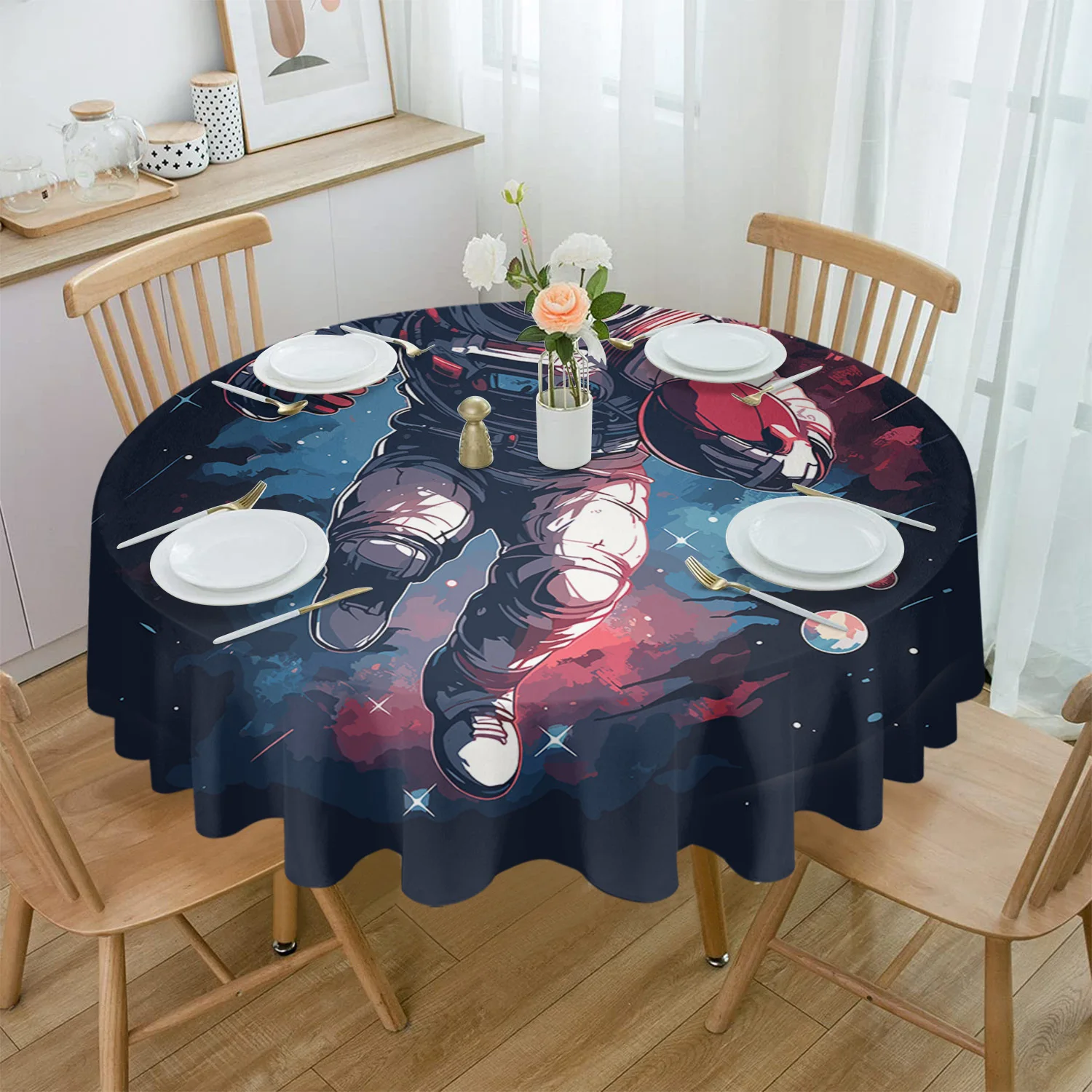 Sporty Astronaut Rugby Tablecloth Dining Table Rectangular Round Waterproof Table Cover Home Kitchen Decoration