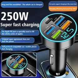 250w pd Auto ladegerät qc 3,0 Schnell ladung ein bis sechs Auto Zigaretten anzünder Stecker 5 Port Auto ladegerät Blitz ladung mit Digital anzeige