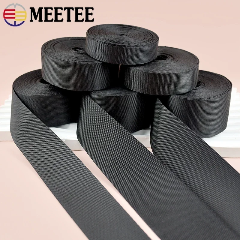 

5M Meetee 10-100mm Black Nylon Webbing for Backpack Handbag Strap Safety Belt Pet Collar Ribbon Band DIY Bag Sewing Accessories