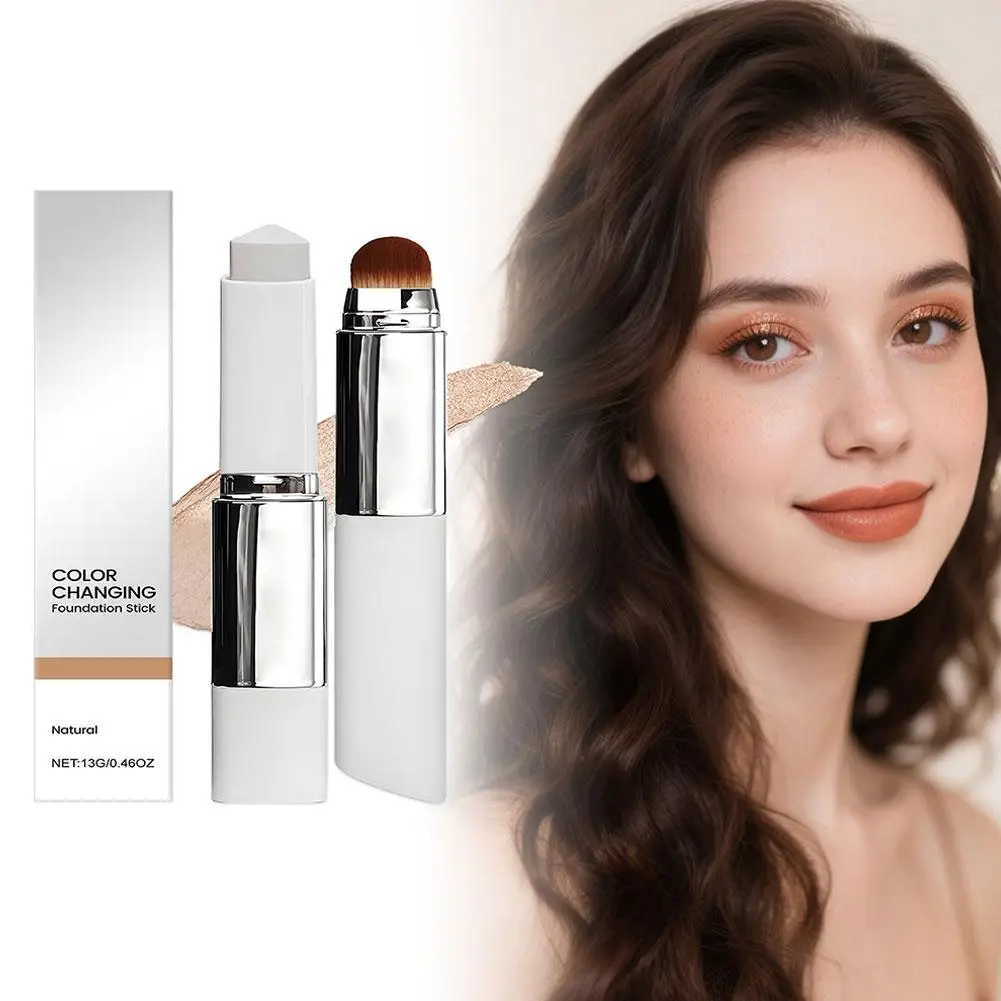 Lightweight Korean Changing Foundation Stick Hydrating Non-Sticky 20H Long-Wear Brightening Built-in Brush for All Skin Types