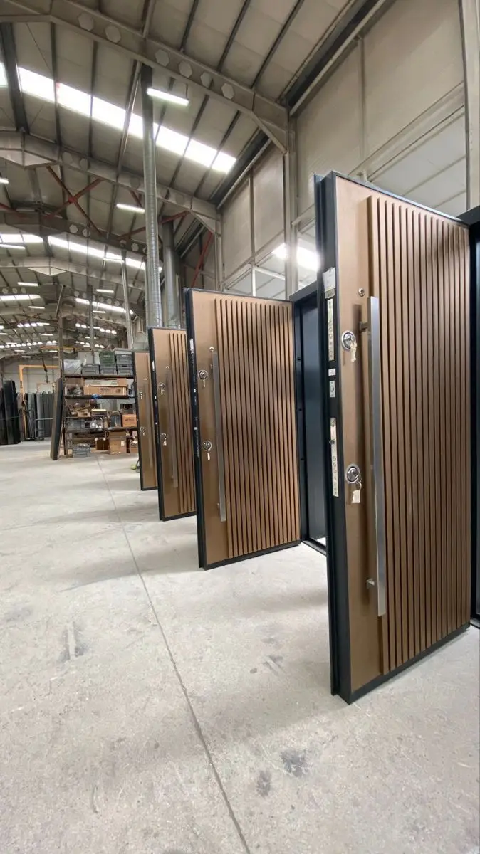

Factory Custom Made Brown Color Striped Manual Revolving Door Thick Aluminum High Safety for Household Use Front Doors with Lock