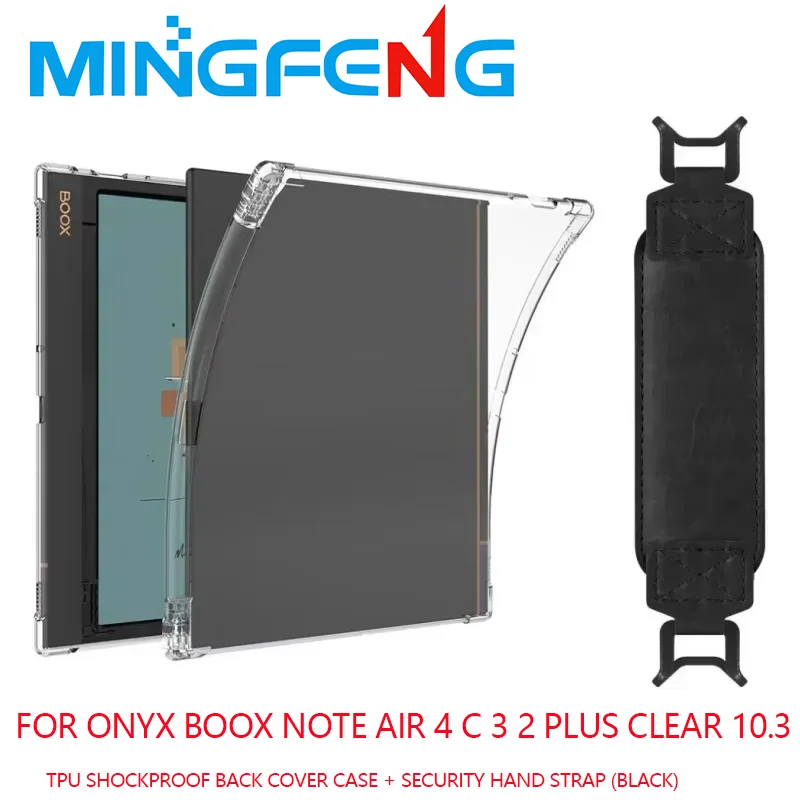 

2-в-1 для Onyx Boox Note Air 4 C 3 2 Plus, прозрачный держатель для карандашей, противоударный чехол из ТПУ + защитный ремешок для рук (черный)