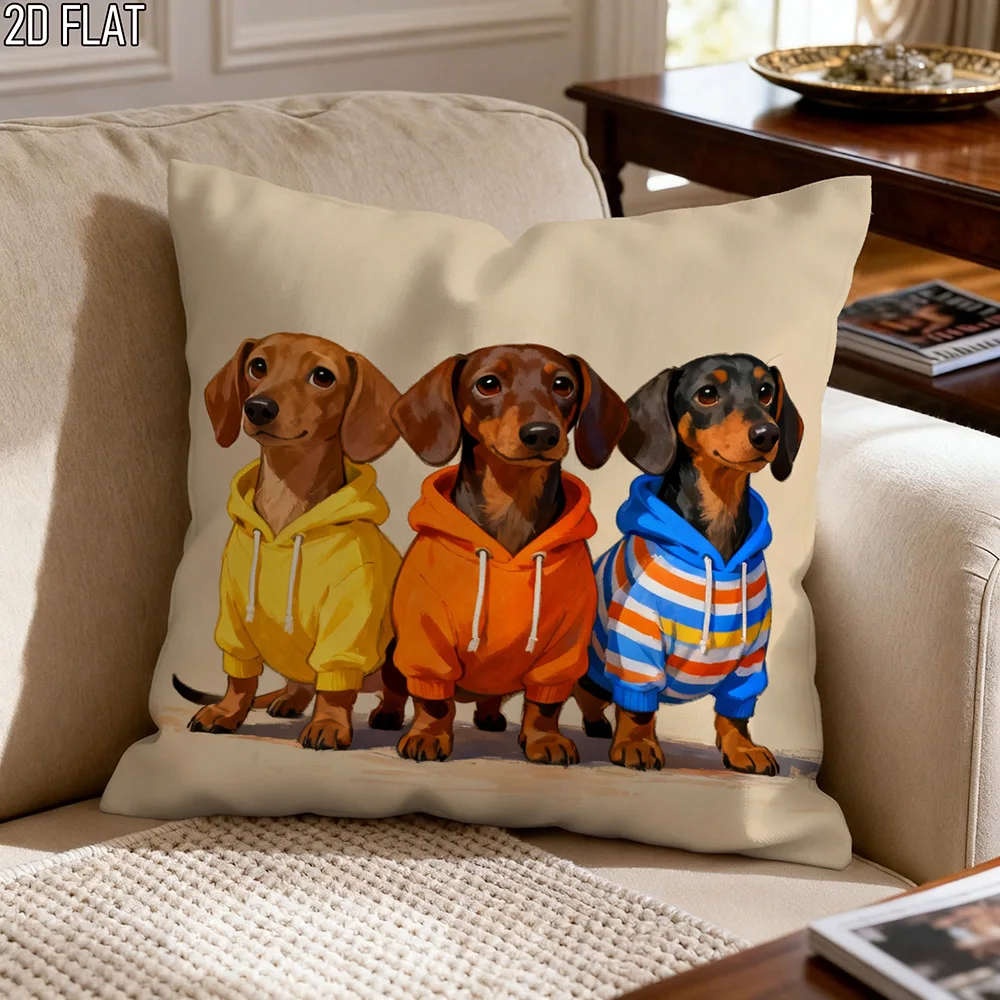 1pc Cute Dachshund Dogs in Hoodies Throw Pillow Cover Decorative Square Cushion Case for Sofa Couch Bedroom Living Room view 5