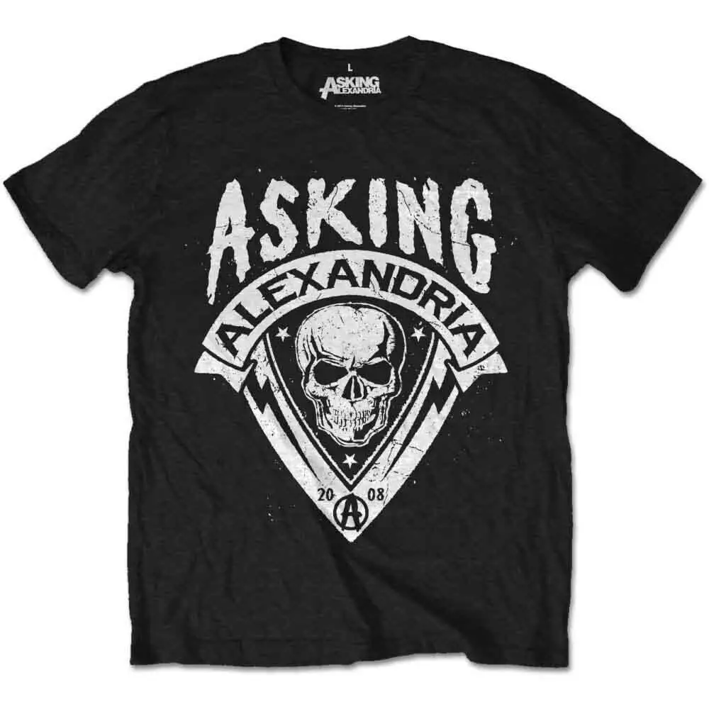 Asking Alexandria Skull Shield T Shirt Black New