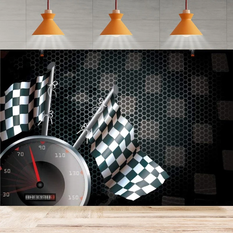 Photography Backdrop Speed Racing Happy Birthday Exciting Game Checkered Flag Car Dash Board Heavy Metal Baby Shower Background