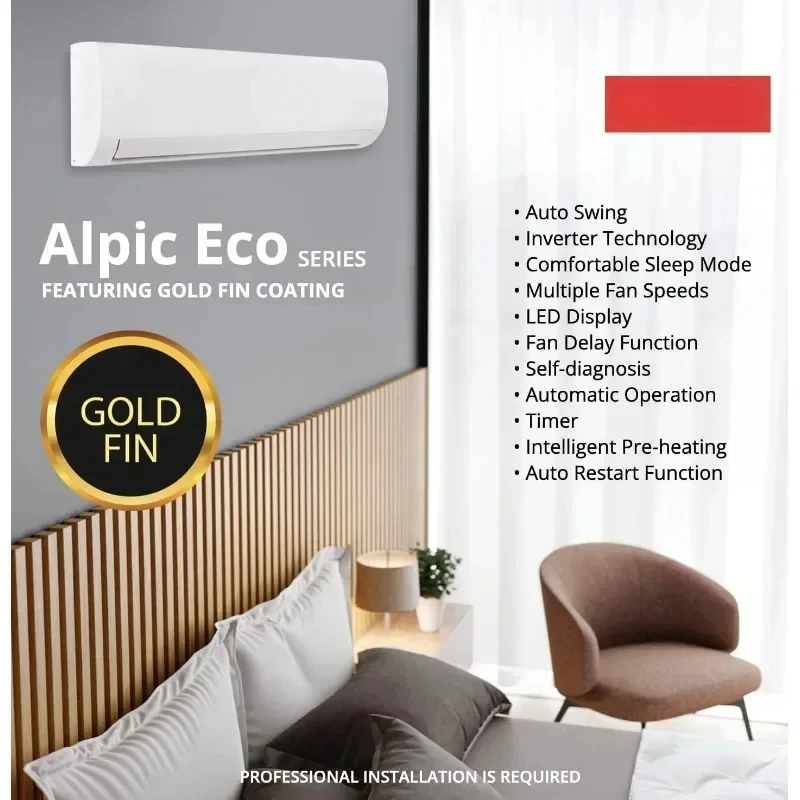 Pre-filled Ductless Mini-split Air Conditioning with Heat Pump Aire Acondicionado Portatil, Including Installation Kit