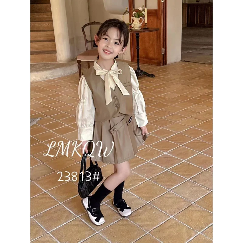 

Детский весенне-осенний костюм-тройка для девочек, новая детская одежда в стиле преппи, модное платье