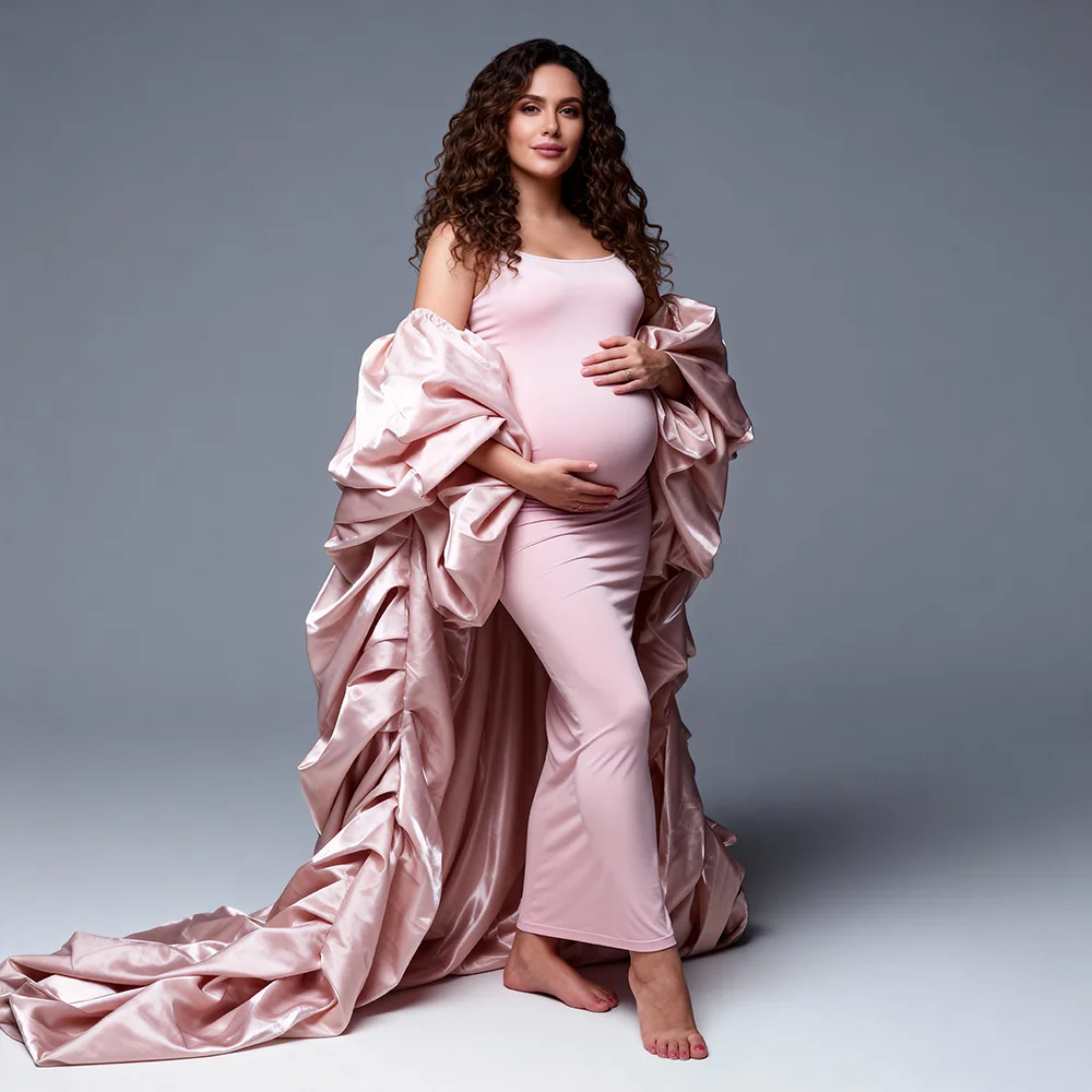 

Розовое платье-накидка с оборками для беременных для фотосессии, жакет для фотосессии, свадебная шаль, наряд для фотосессии беременных