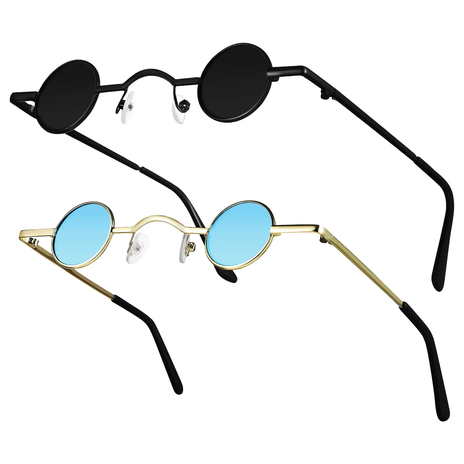 

2Pcs Punk Retro Round Sunglasses Small Polarized Metal Frame Eyewear Men Women for Party Outdoor Round Sunglasses