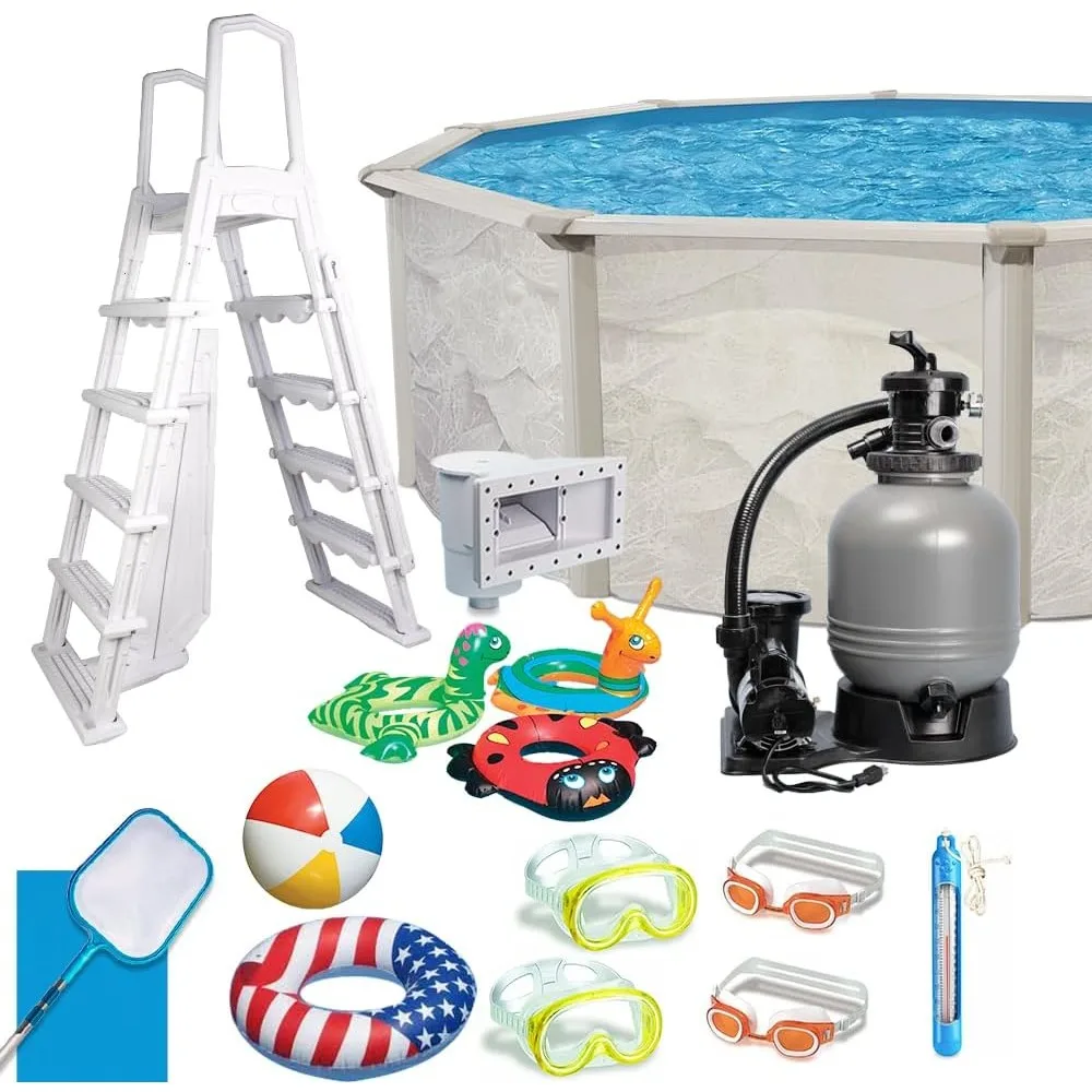 

52" Boulder Easy-Build Steel above Ground Swimming Pool, Complete Kit with Net and Family Pack (24' x 52")