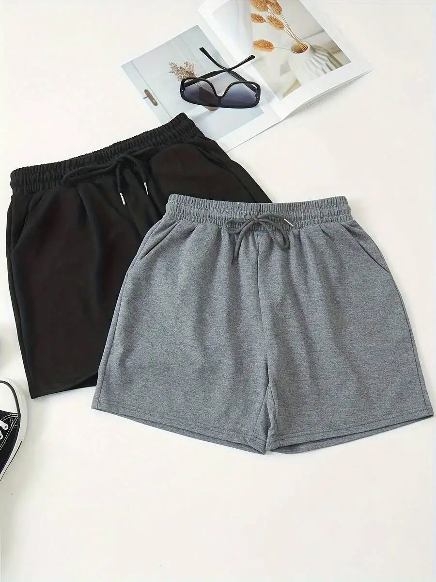 

Womens Lightweight Summer Drawstring Waist Shorts With Front Pockets Casual Sport Loungewear Gray Black