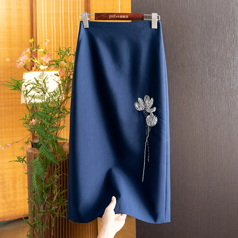 New Chinese-Style Elegant and Fashionable Slim-Fit Straight Skirt for Women, 2026 Autumn New National Style Mid-Length Straight Skirt for Women