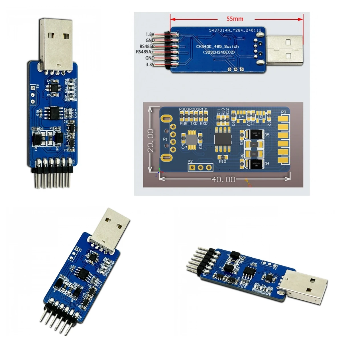 USB to TTL to RS485 Communication Dual Voltage Conversion Module with CH340E SP485 Chip Driver