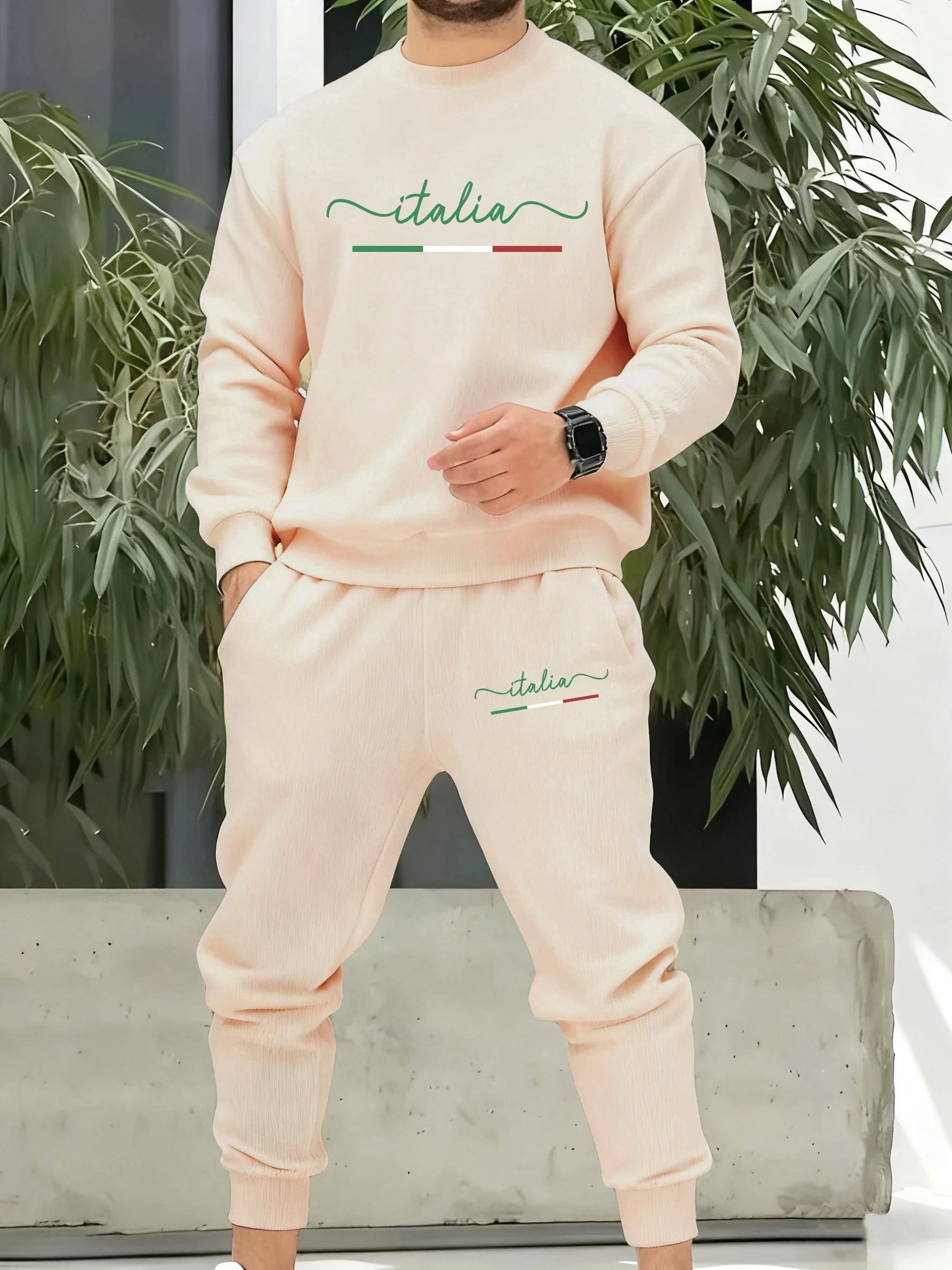 Classic Colors Representing Italy Man Warm Pullover Retro Fleece Sportset Autumn Pocket Pants Unisex Loose Colour Fashion Suits