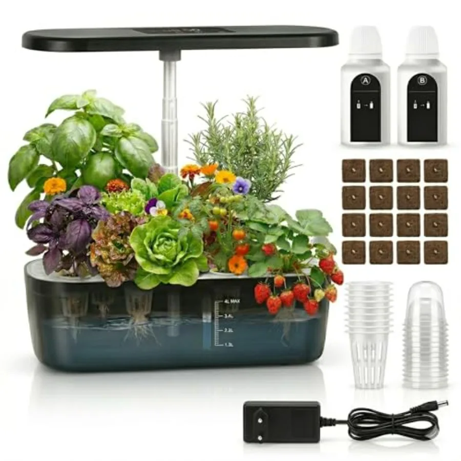 

Soil-Free Hydroponics Growing System with 12 Pods Smart LED Screen Adjustable Height 4L Tank LED Grow Light for Indoor Plants G