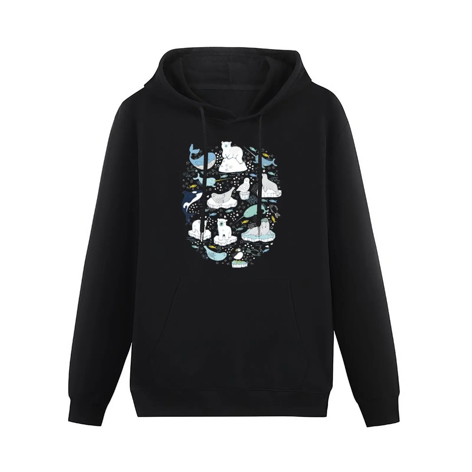 Arctic Animal Icebergs - blue and mustard - Fun Pattern by Cecca Designs Pullover Hoodie men's clothing new in hoodies