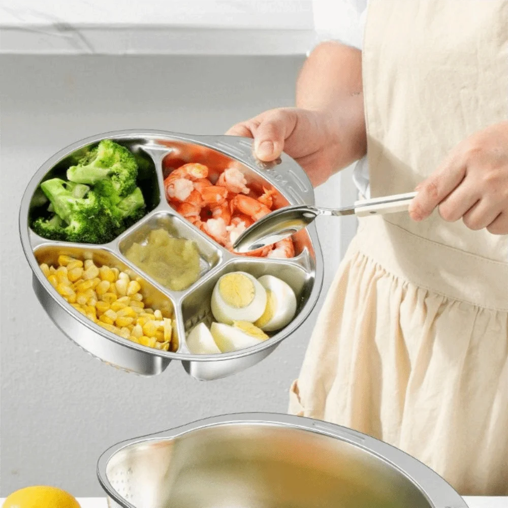 

304 Stainless Steel Rice Washer Strainer with Divider Tray Corrosion-resistant Vegetable Washing Basin Rustproof