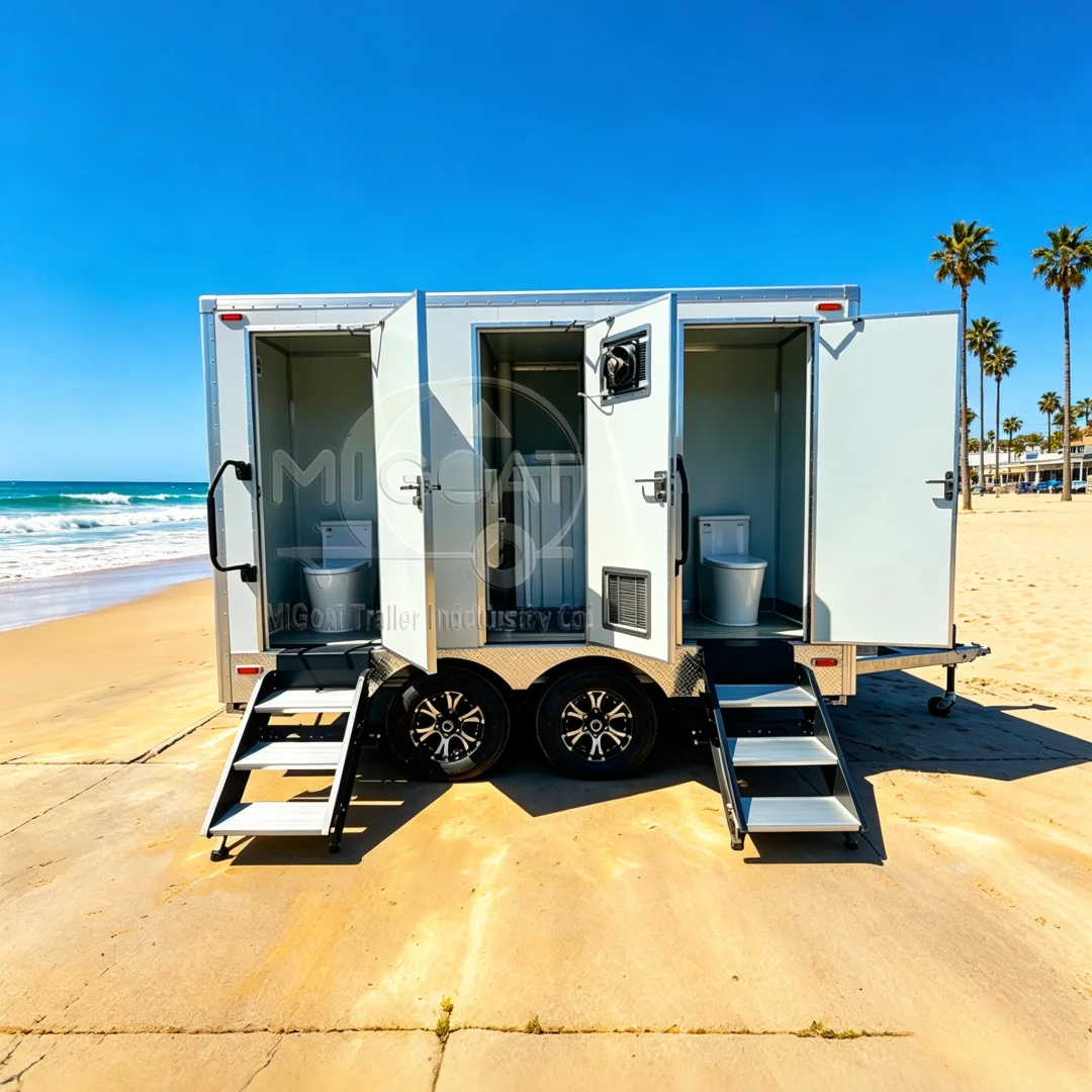 Mobile Restroom Trailer 4 Stall Portable Toilet Trailer With Sink Mirror For Event Construction Site Wedding Party