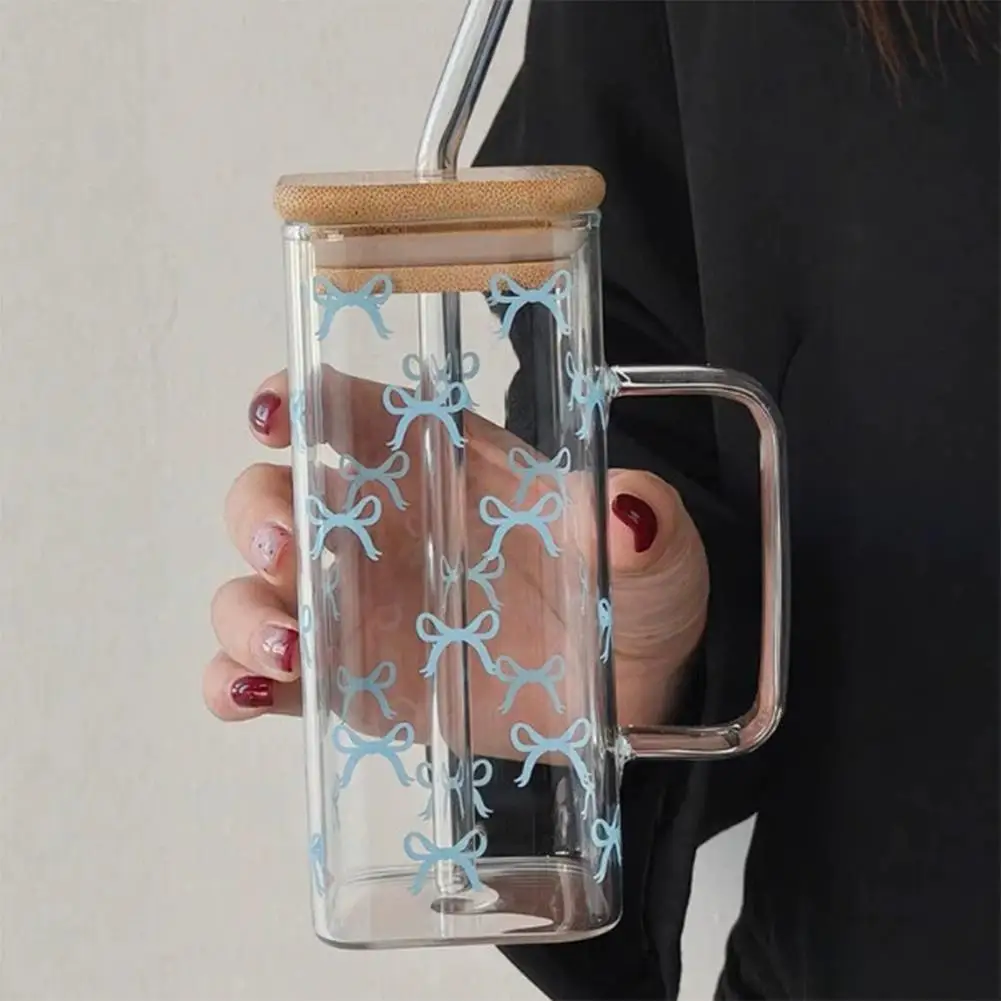 400 مللي ربطة القوس فيونكة كوب بقشة كوب زجاجي لطيف بهلوان ميسون جرة على شكل زجاجة ماء مع الأغطية مقبض ل كوب شرب عصير القهوة المثلجة