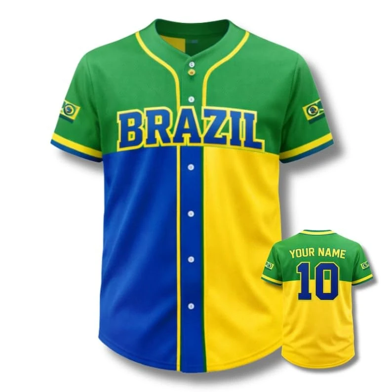

New Custom Brazil Baseball Jersey Shirt, Custom Sports Button Up Brazilian Jersey Uniform, Team Brasil Shirt for Women Men Youth